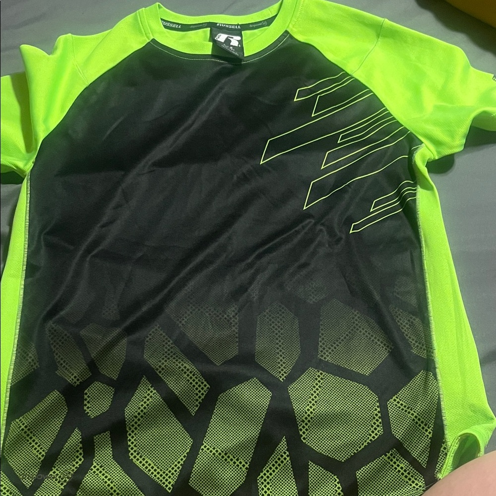 Russell Athletic Neon Green and Black Graphic Tee